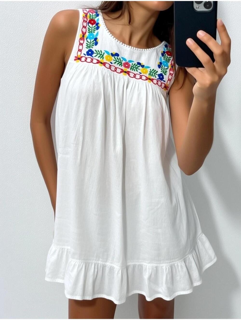 Red Camel Womns Embroidered Dress White Floral Sz XL  Boho Spring Summer